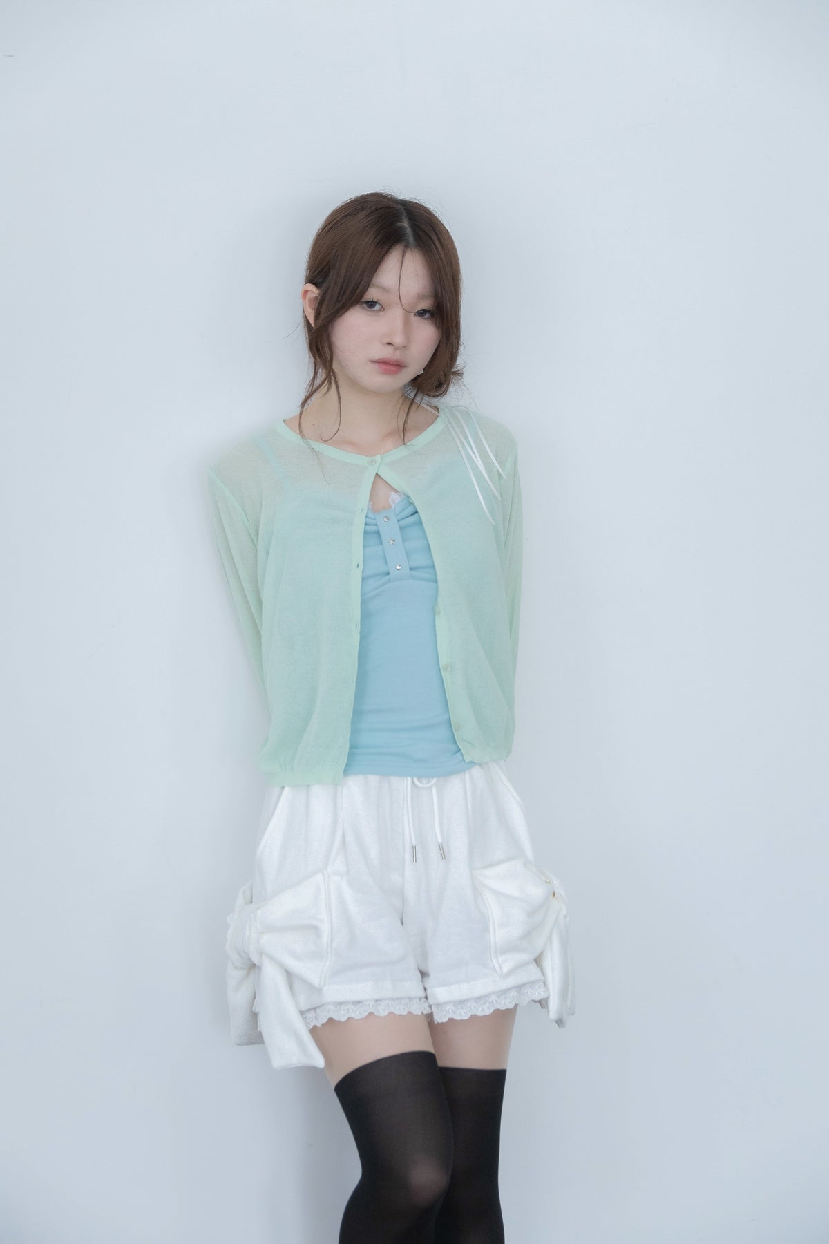 ribbon sleeve cardigan(mint)