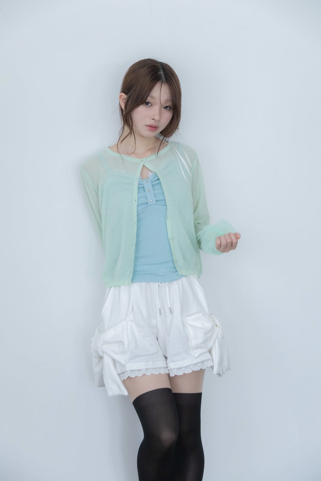ribbon sleeve cardigan(mint)