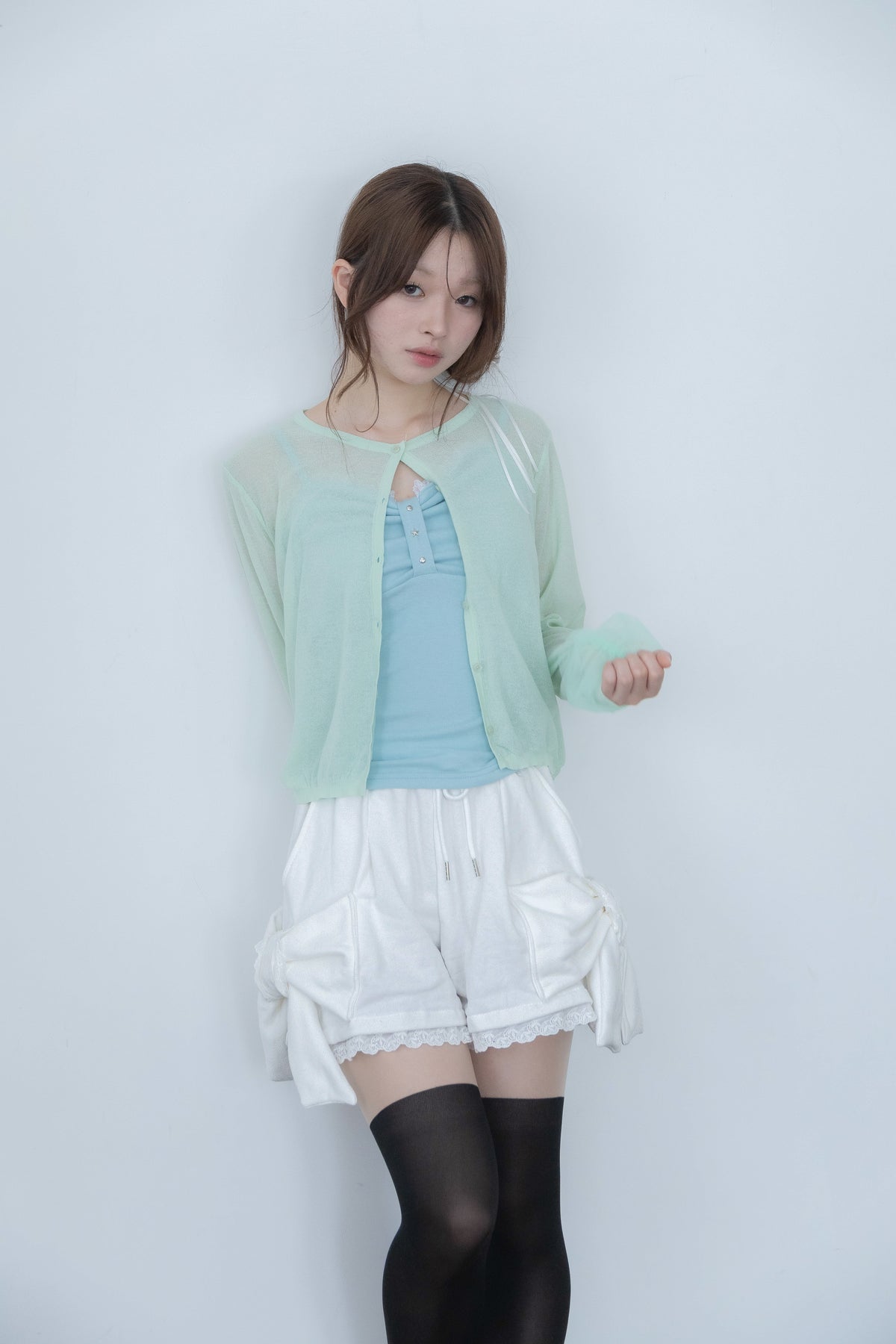 ribbon sleeve cardigan(mint)