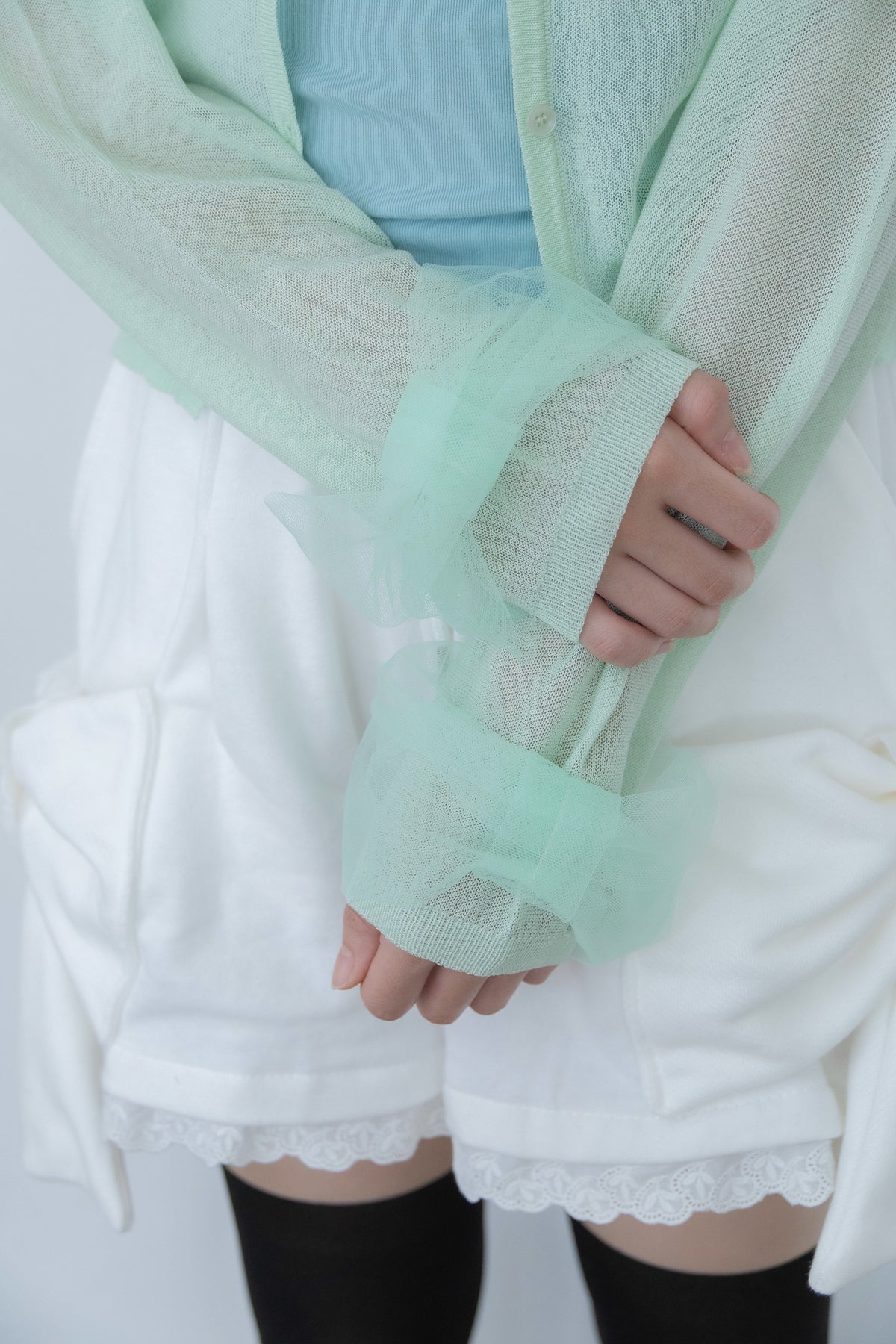 ribbon sleeve cardigan(mint)