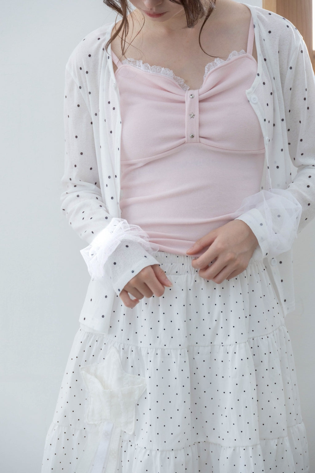 studs ribbon camisole(pink)