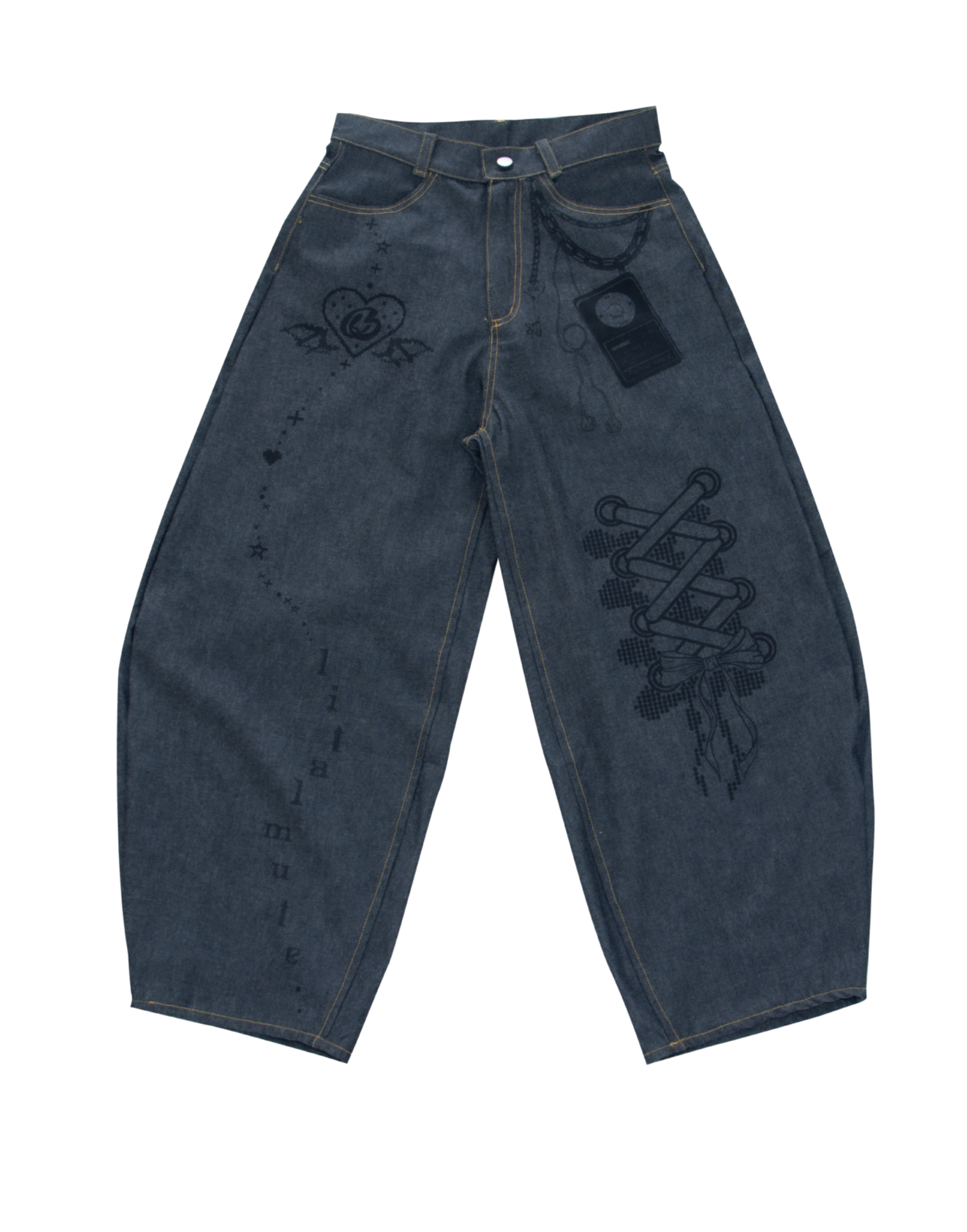 3Dpixel print denim(black)