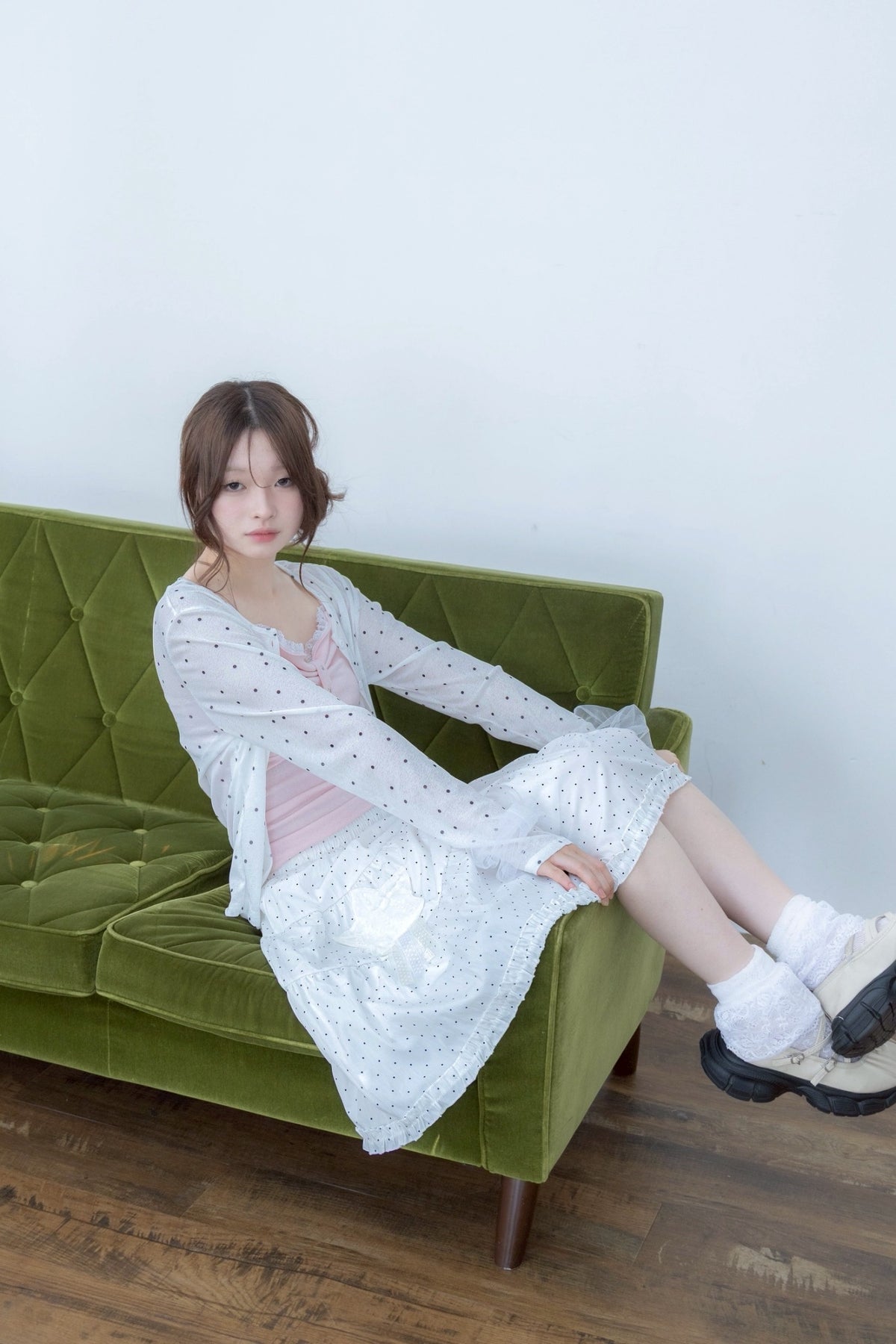 ribbon sleeve cardigan(whitedot)