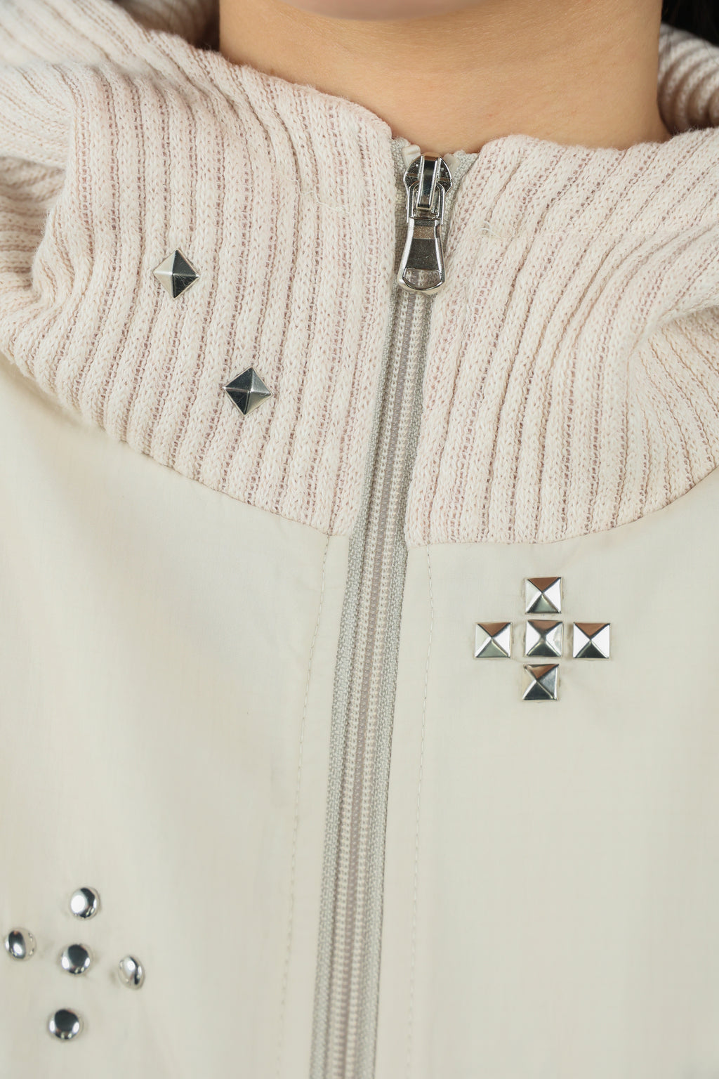 studs nylon knitzip hoodie(white)
