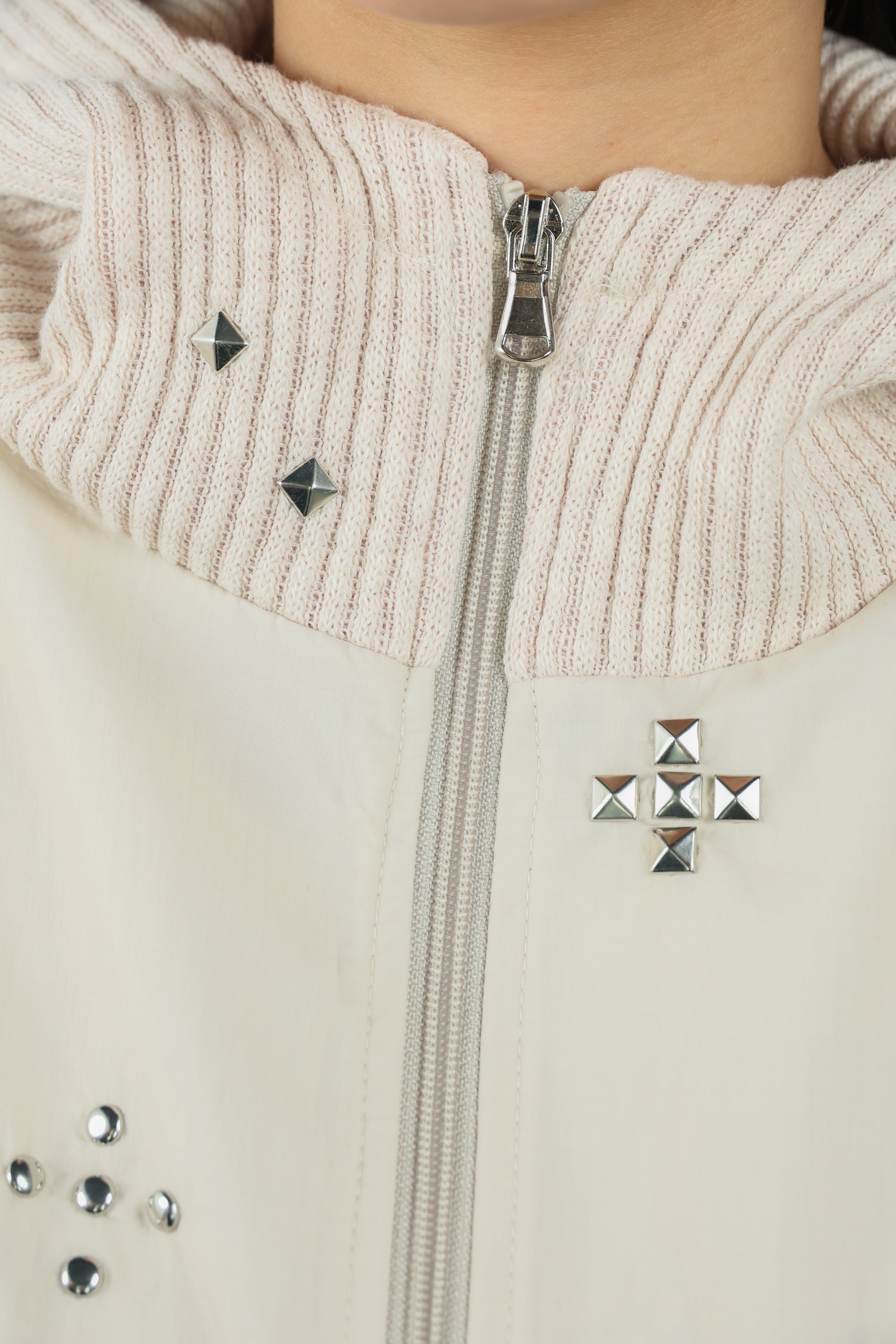 studs nylon knitzip hoodie(white)
