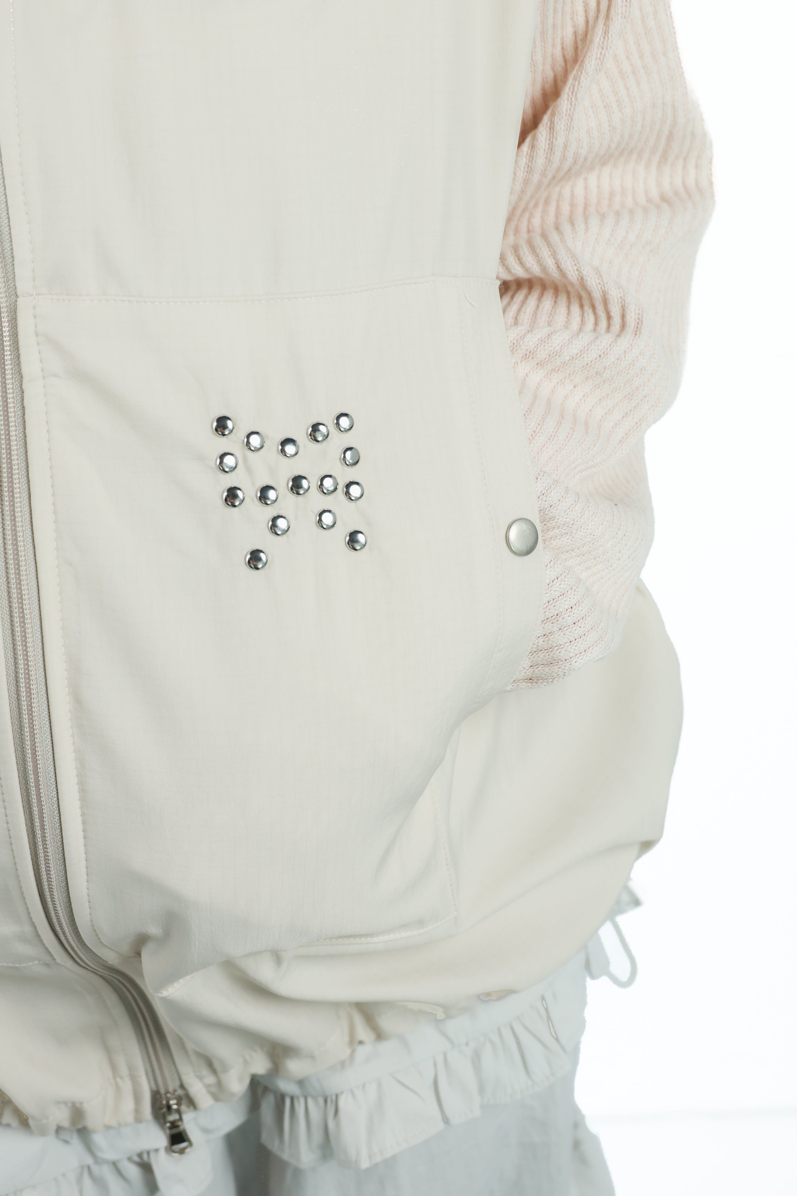 studs nylon knitzip hoodie(white)
