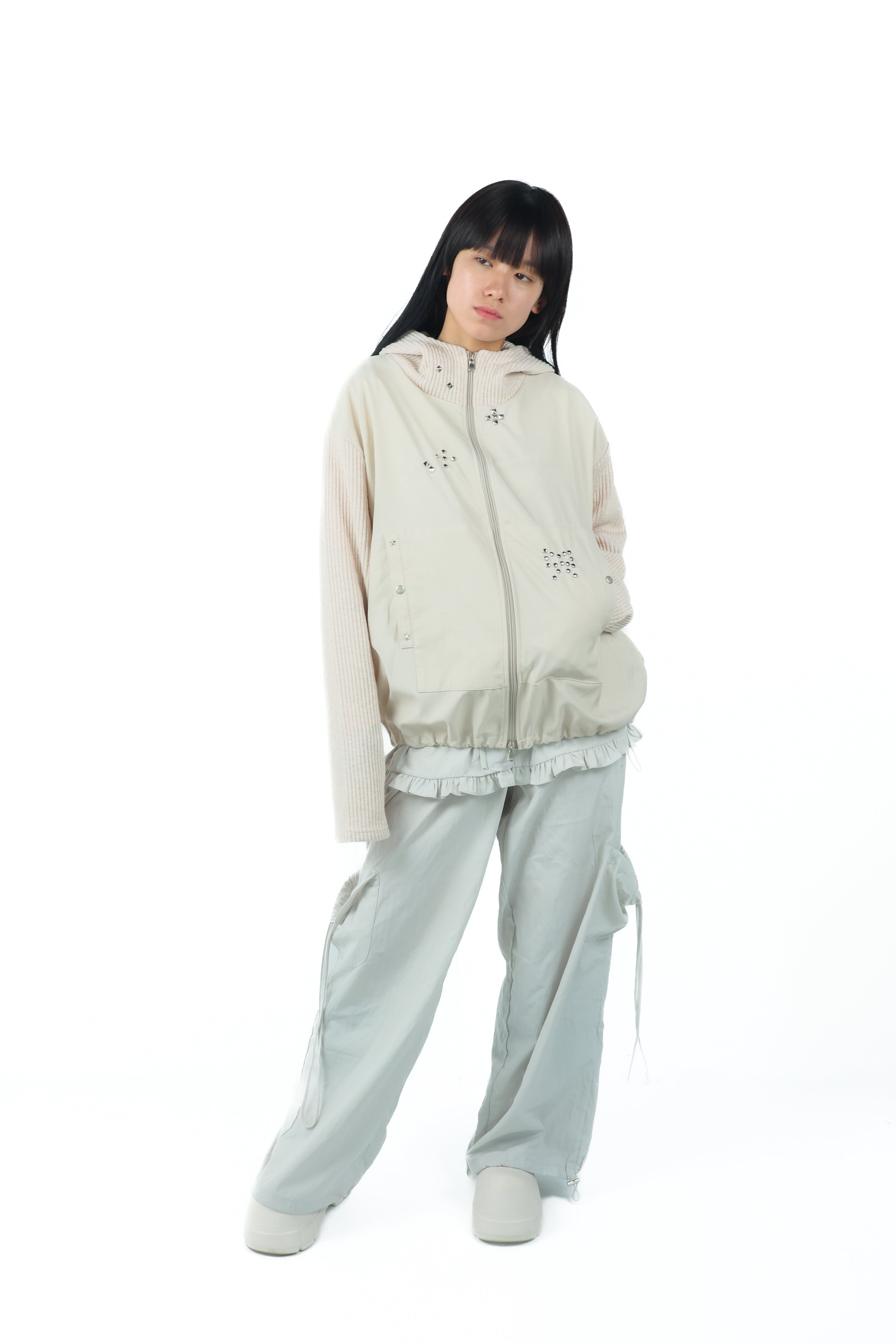 studs nylon knitzip hoodie(white)