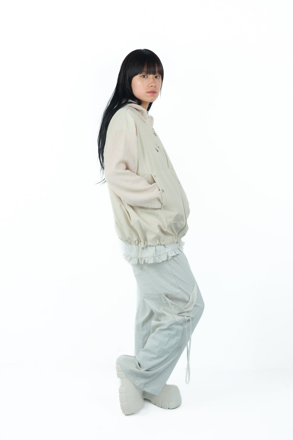 studs nylon knitzip hoodie(white)