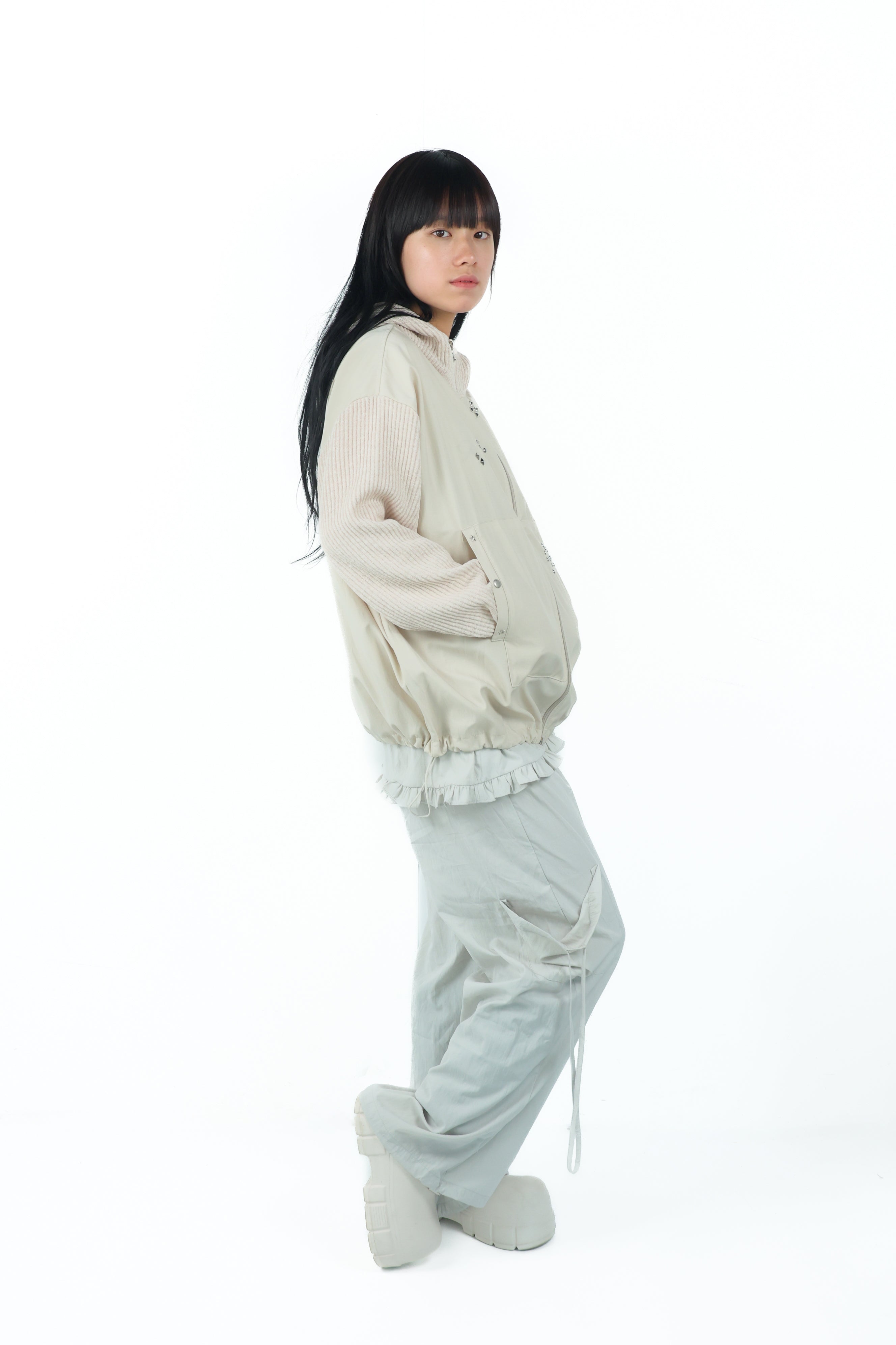 studs nylon knitzip hoodie(white)