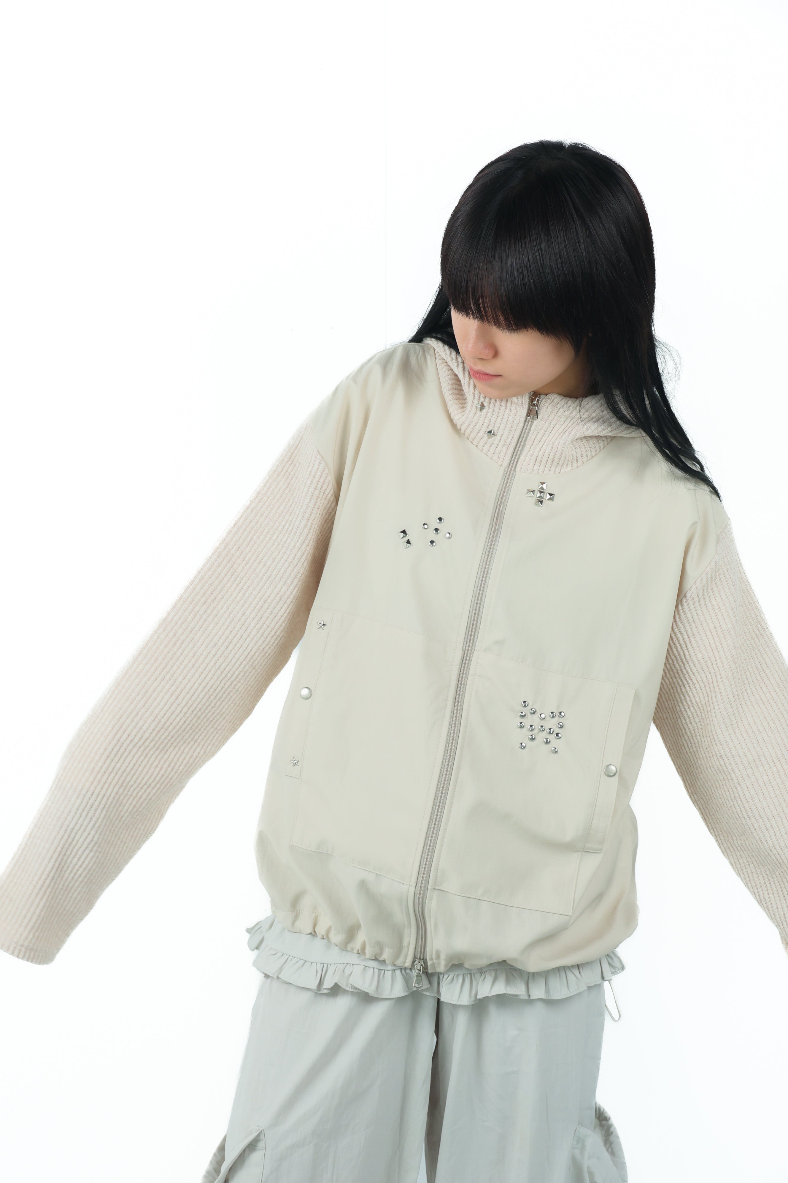 studs nylon knitzip hoodie(white)