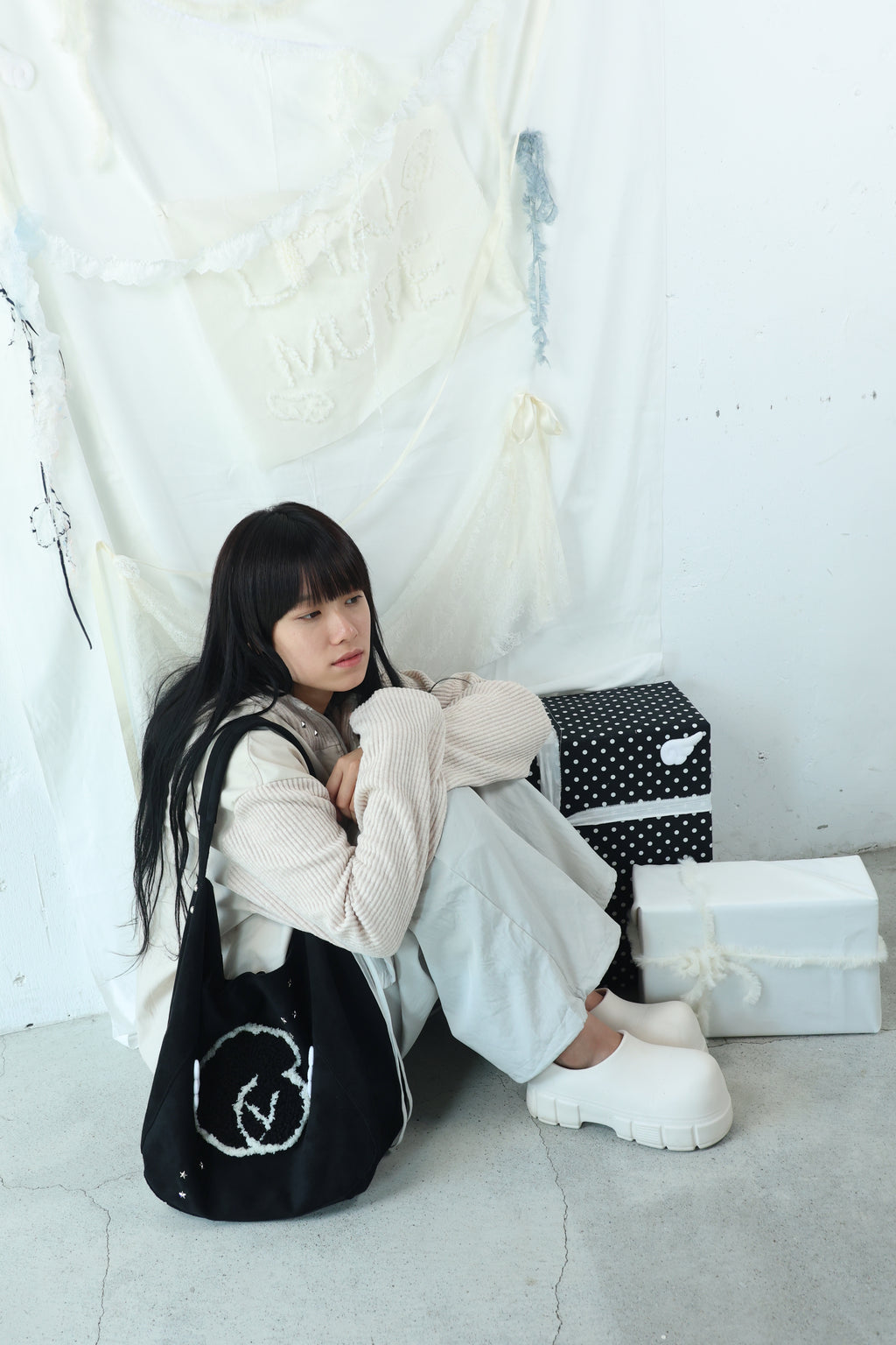 studs nylon knitzip hoodie(white)