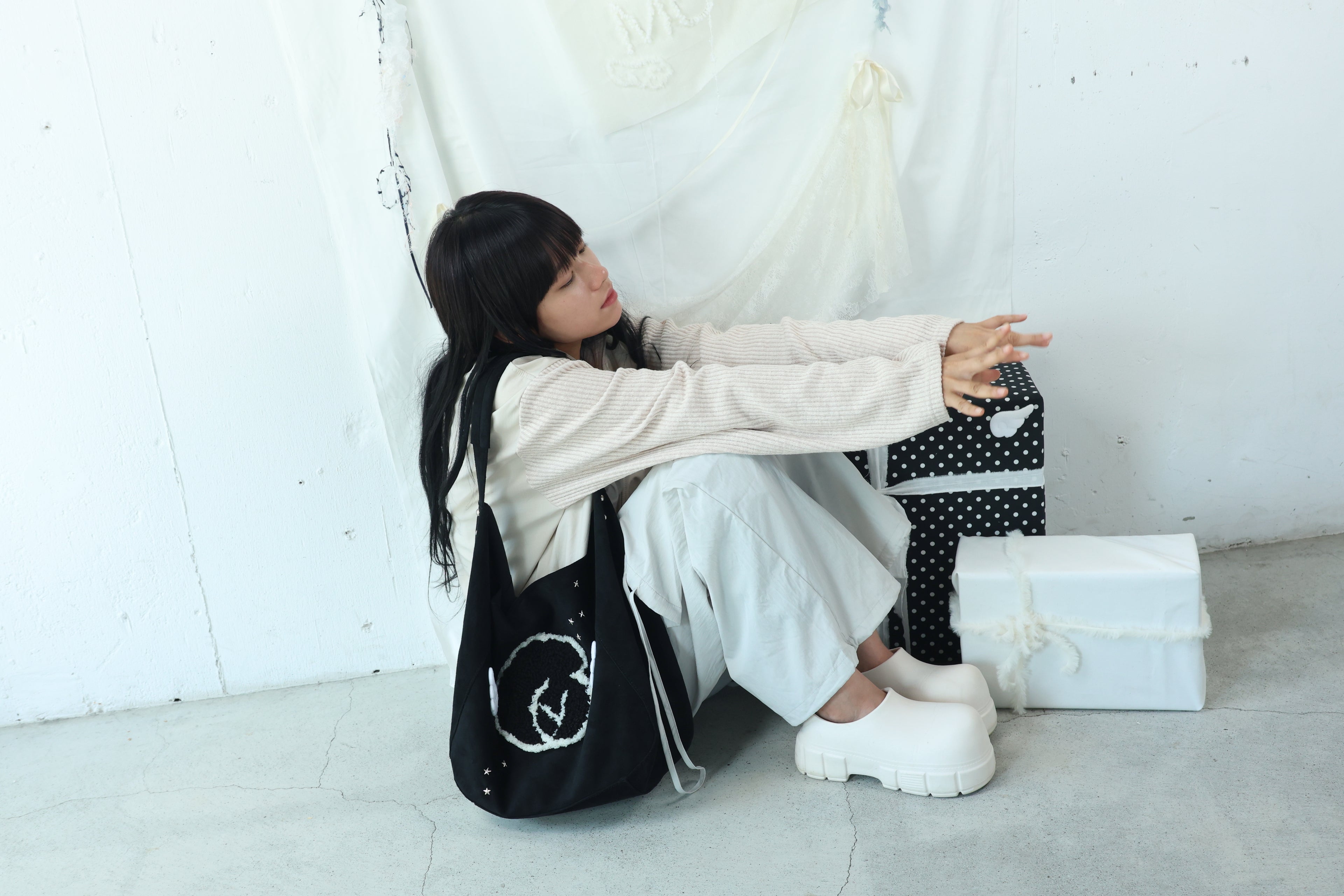 studs nylon knitzip hoodie(white)
