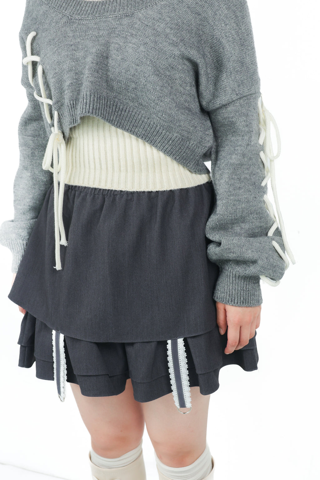 laceup ribbon knitset(gray)