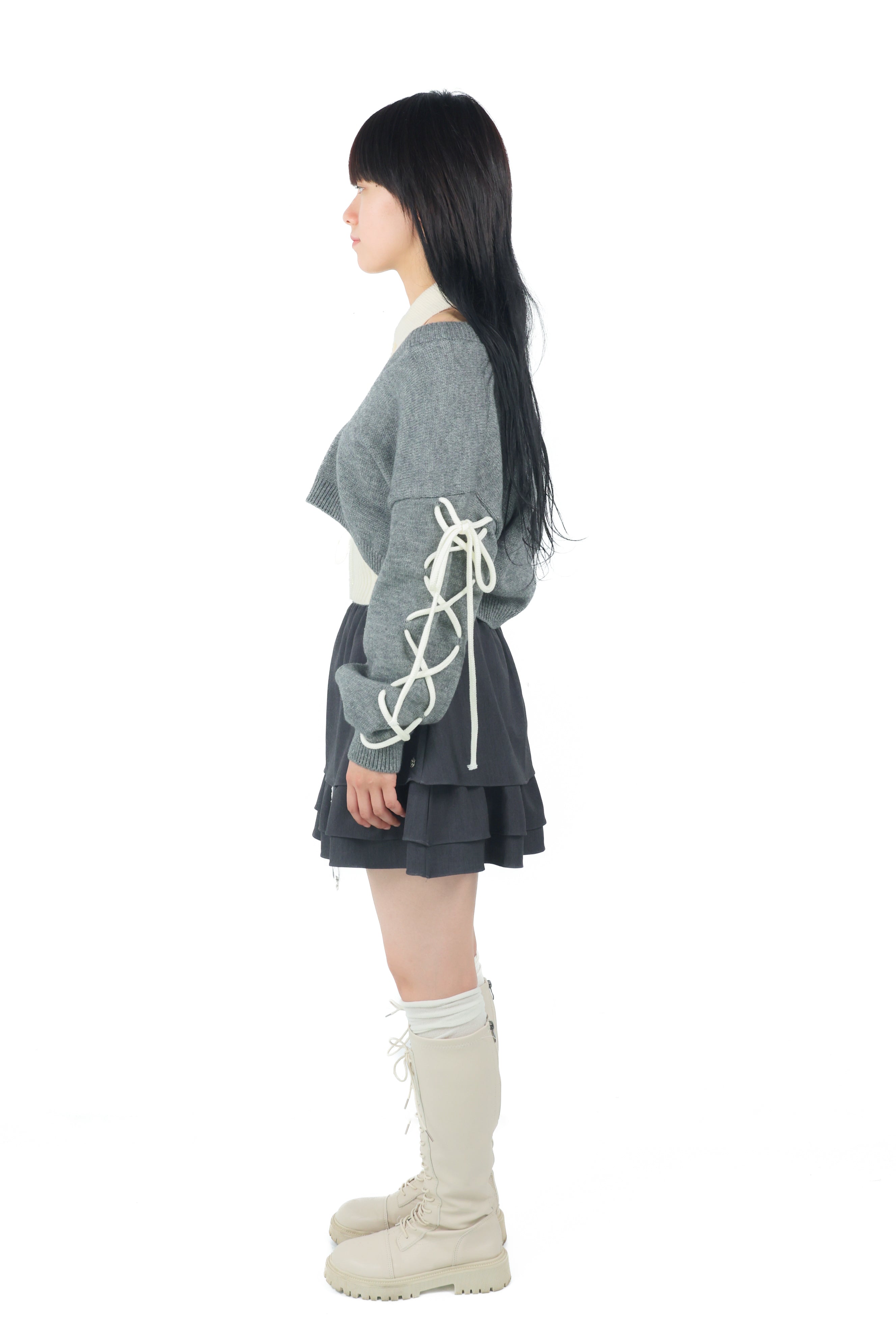 laceup ribbon knitset(gray)