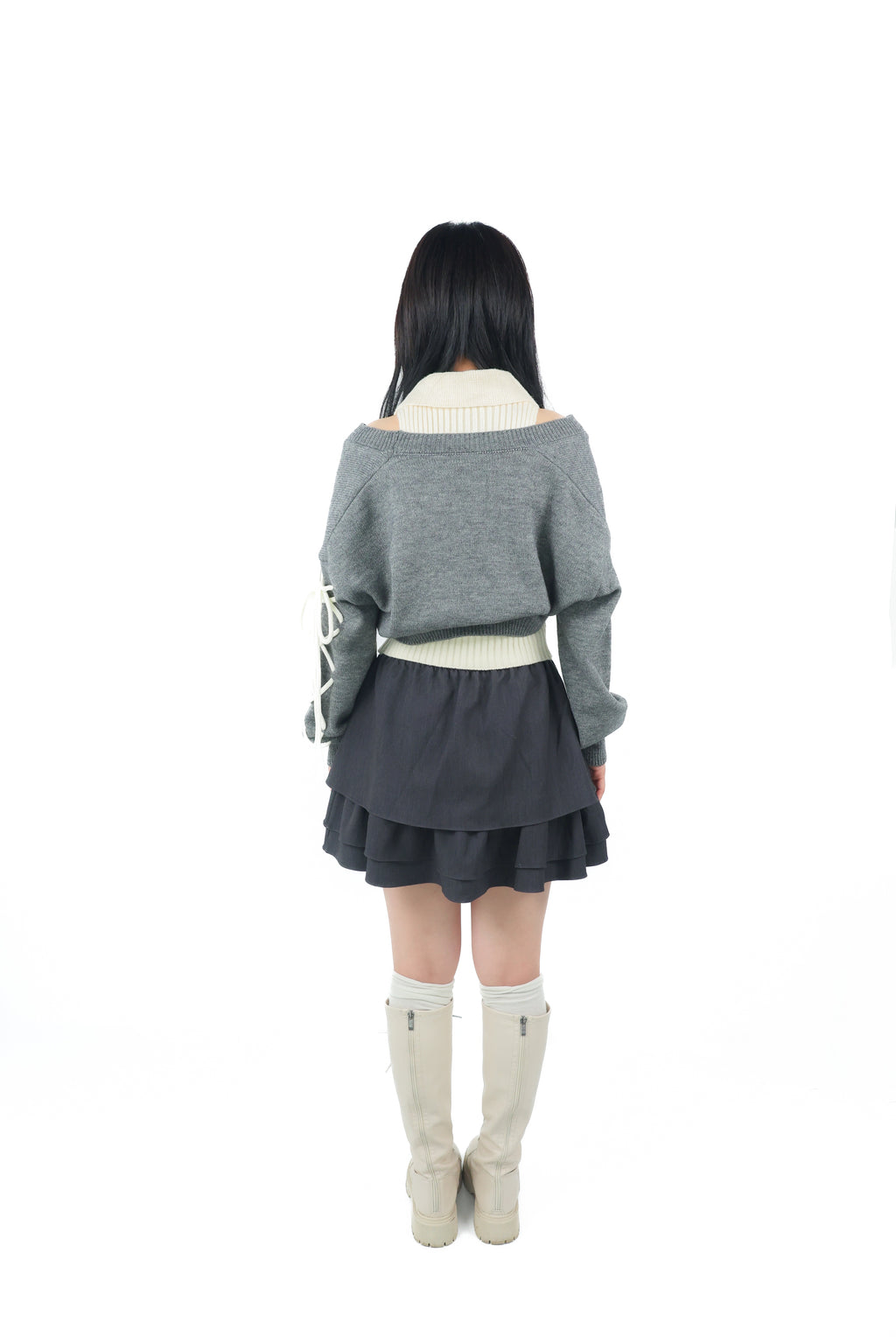 laceup ribbon knitset(gray)