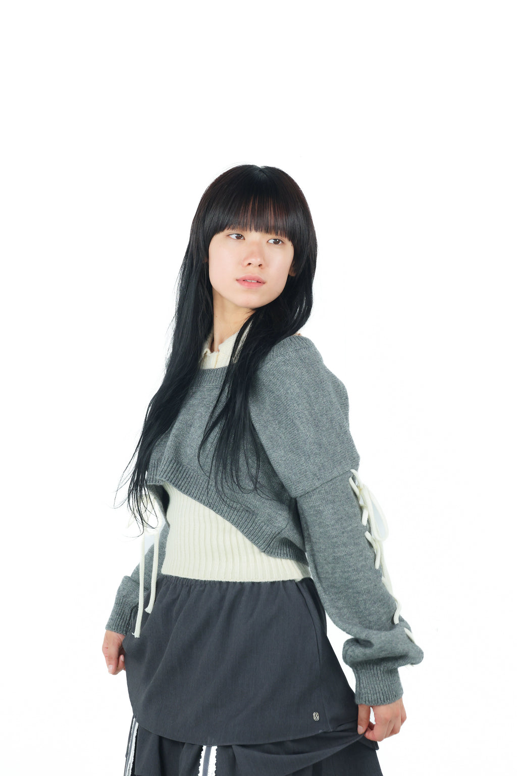 laceup ribbon knitset(gray)