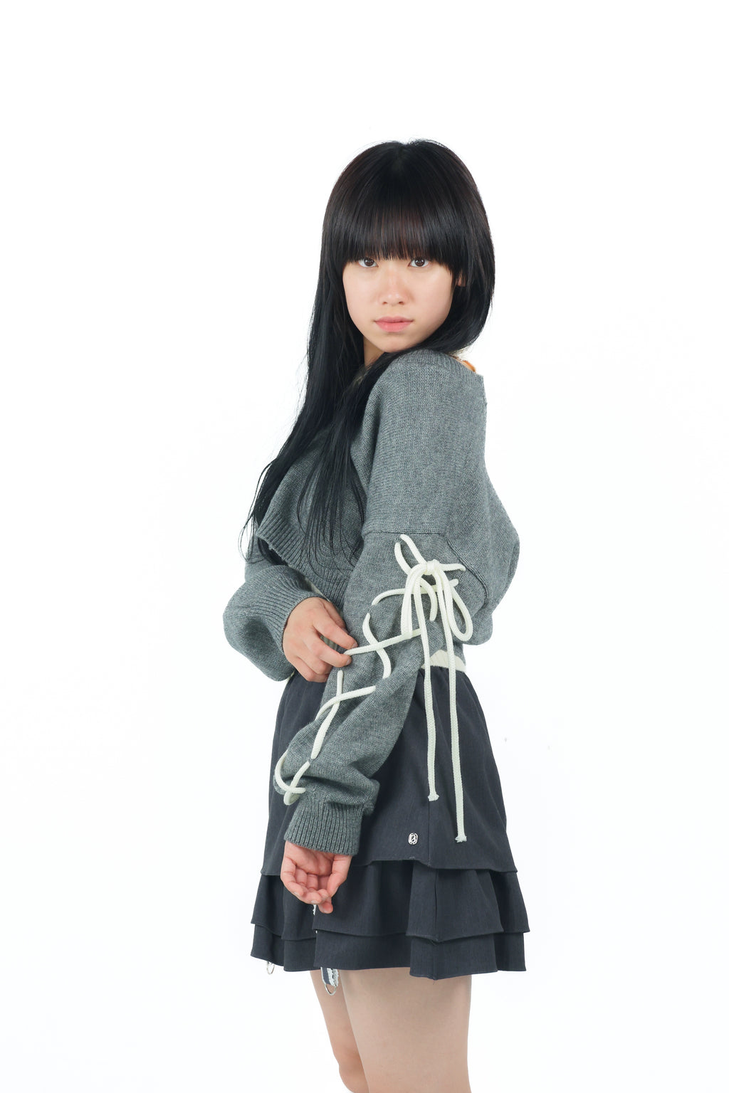 laceup ribbon knitset(gray)