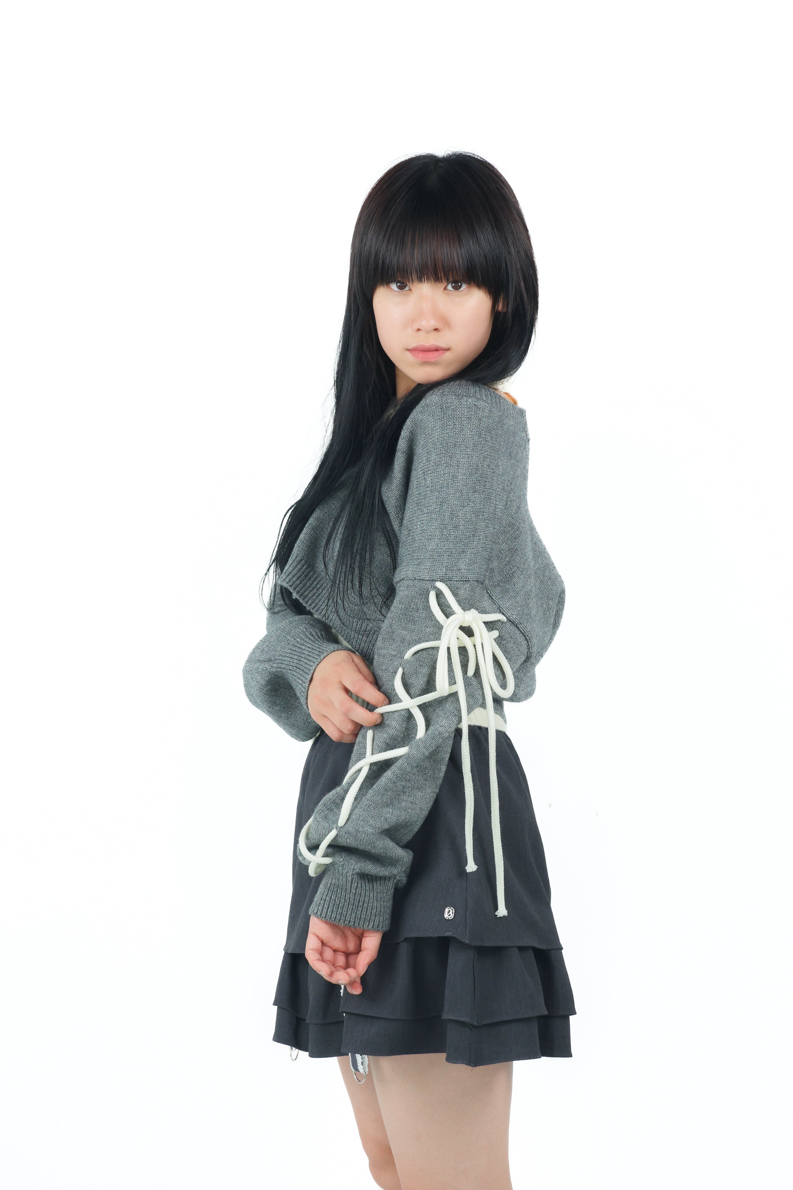 laceup ribbon knitset(gray)
