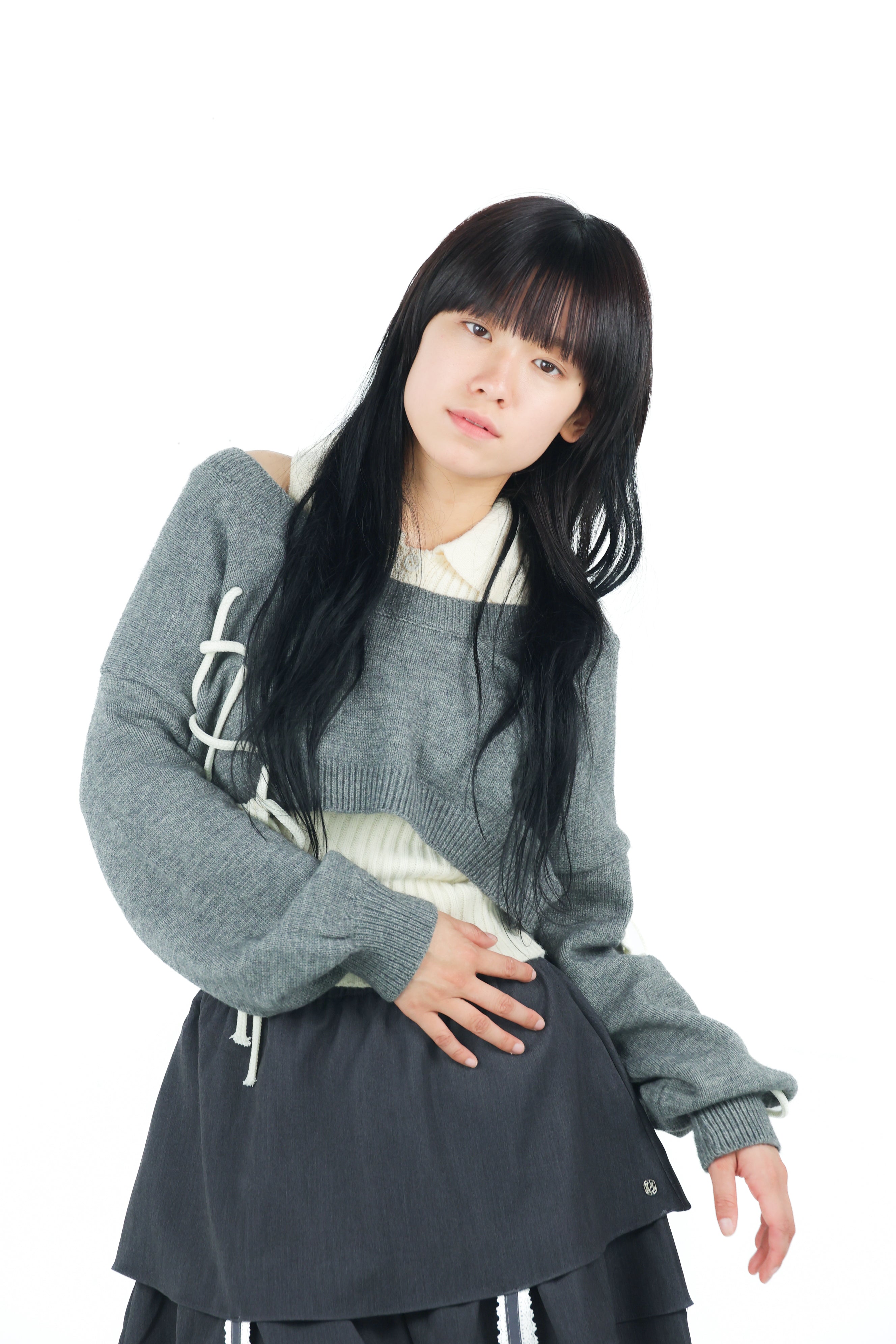 laceup ribbon knitset(gray)