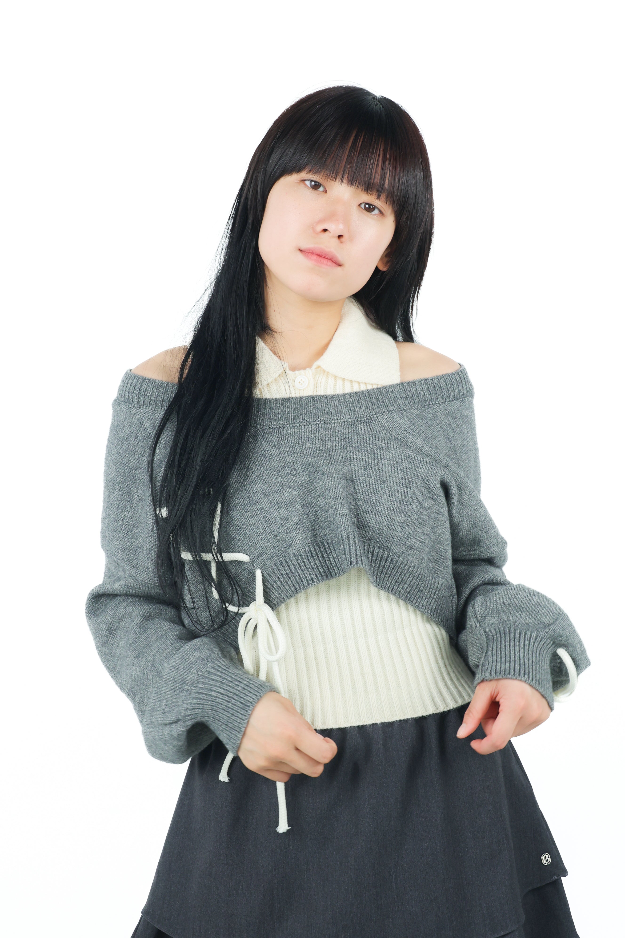 laceup ribbon knitset(gray)