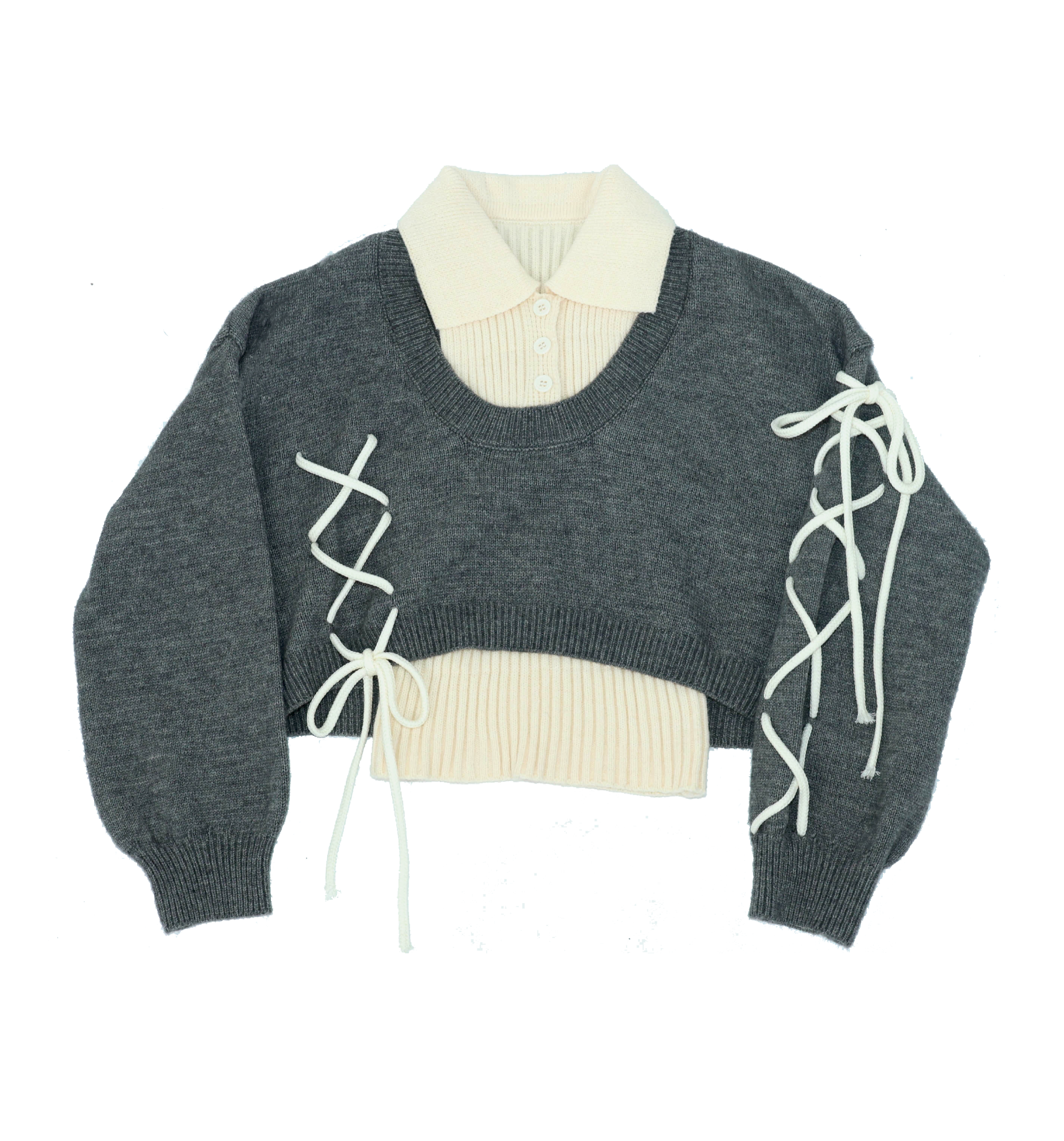 laceup ribbon knitset(gray)